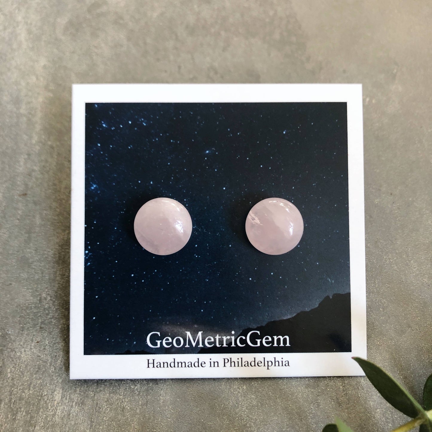 Gem Studs Earrings - Rose Quartz & Surgical Steel