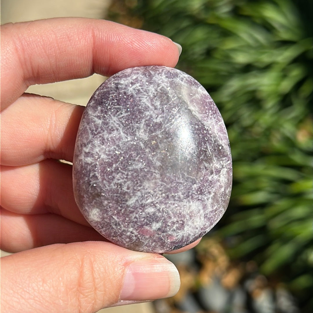 Lepidolite Palm Stone, AA Quality