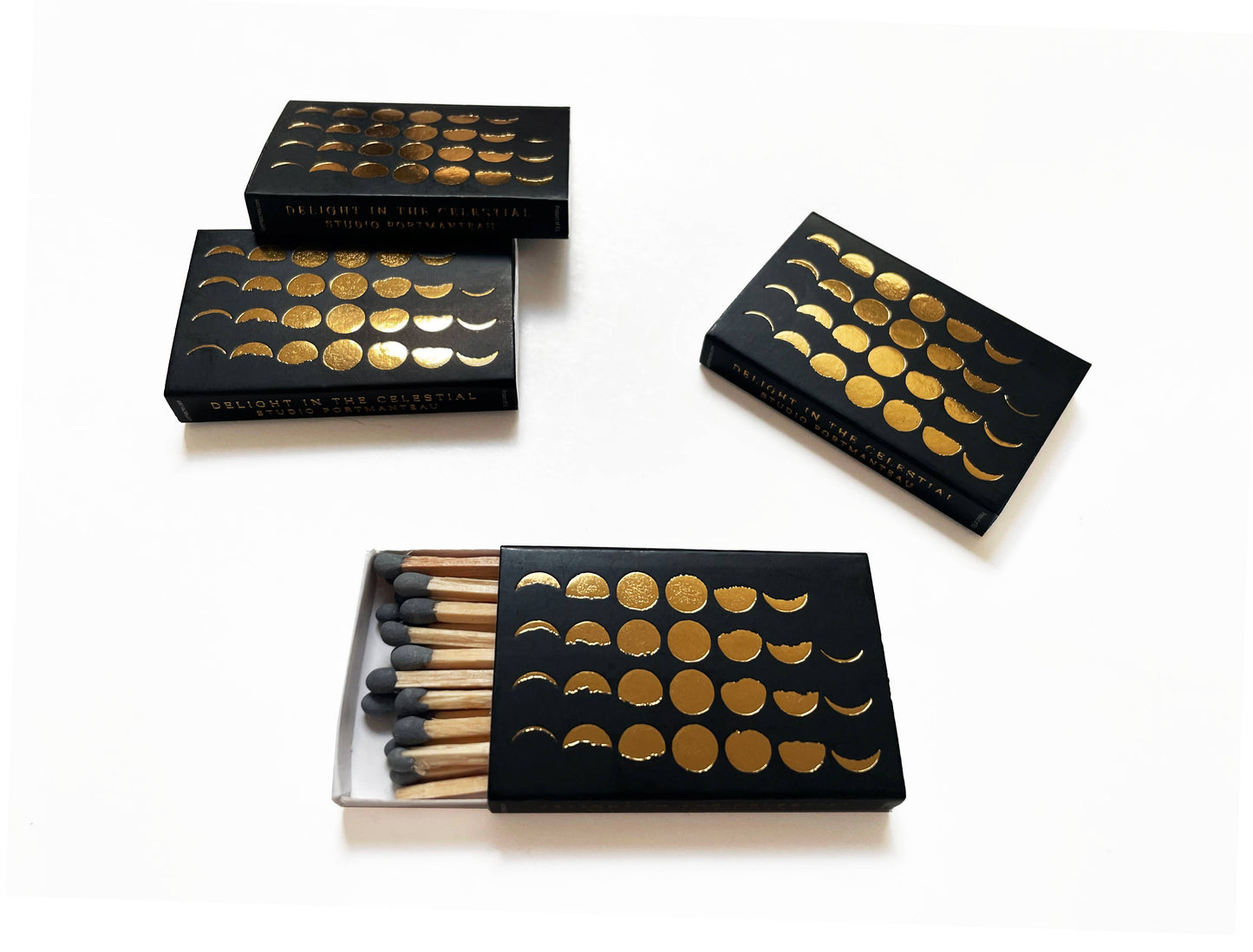 Phases of the Moon Matchbox | Gold on Black Celestial Decor
