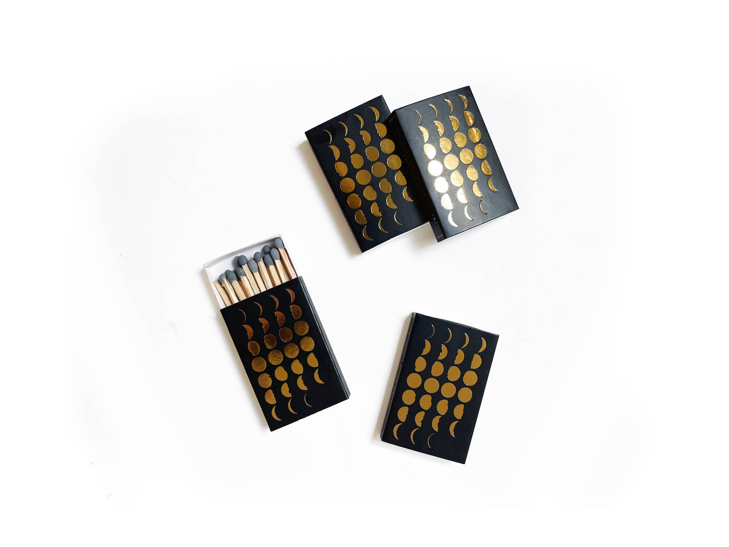 Phases of the Moon Matchbox | Gold on Black Celestial Decor