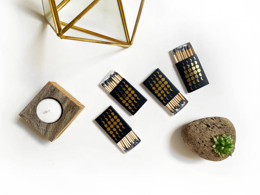 Phases of the Moon Matchbox | Gold on Black Celestial Decor