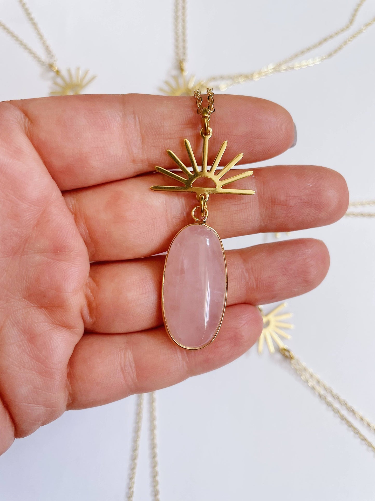 Harlow Necklace ~ Gold Plated Chain & Rose Quartz