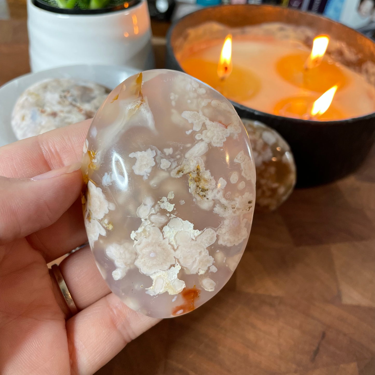 Flower Agate Palm Stones (large)