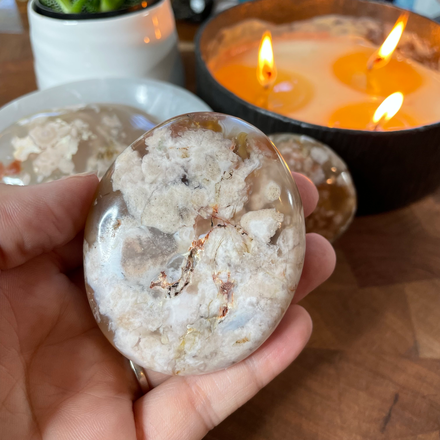 Flower Agate Palm Stones (large)