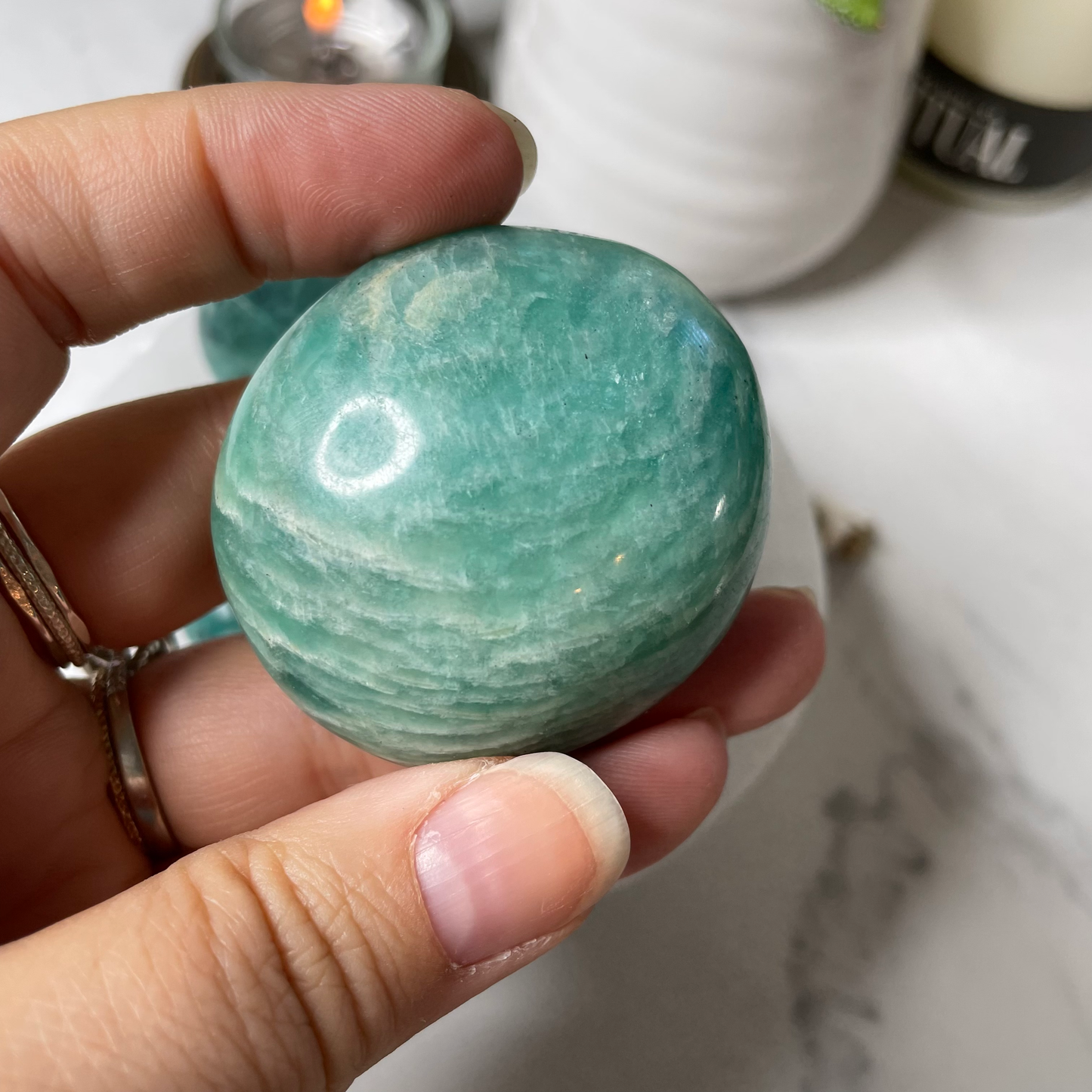 Amazonite palm stone