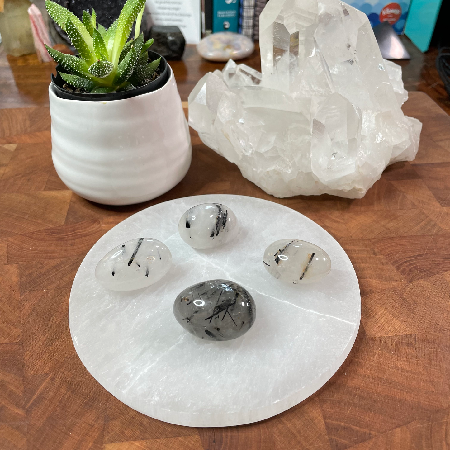 Tourmalined Quartz Mini Palm Stone