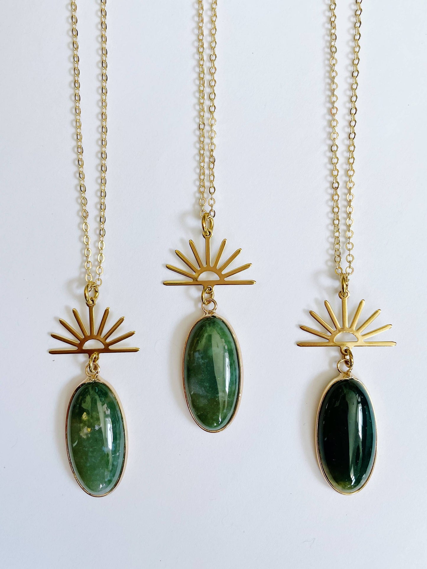 Harlow Necklace ~ Gold Plated Chain & Green Indian Agate
