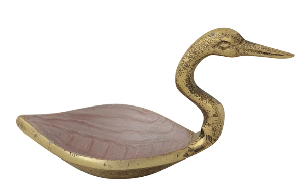 Aluminum Bird Bowl, Antique Gold Finish & Blush Color