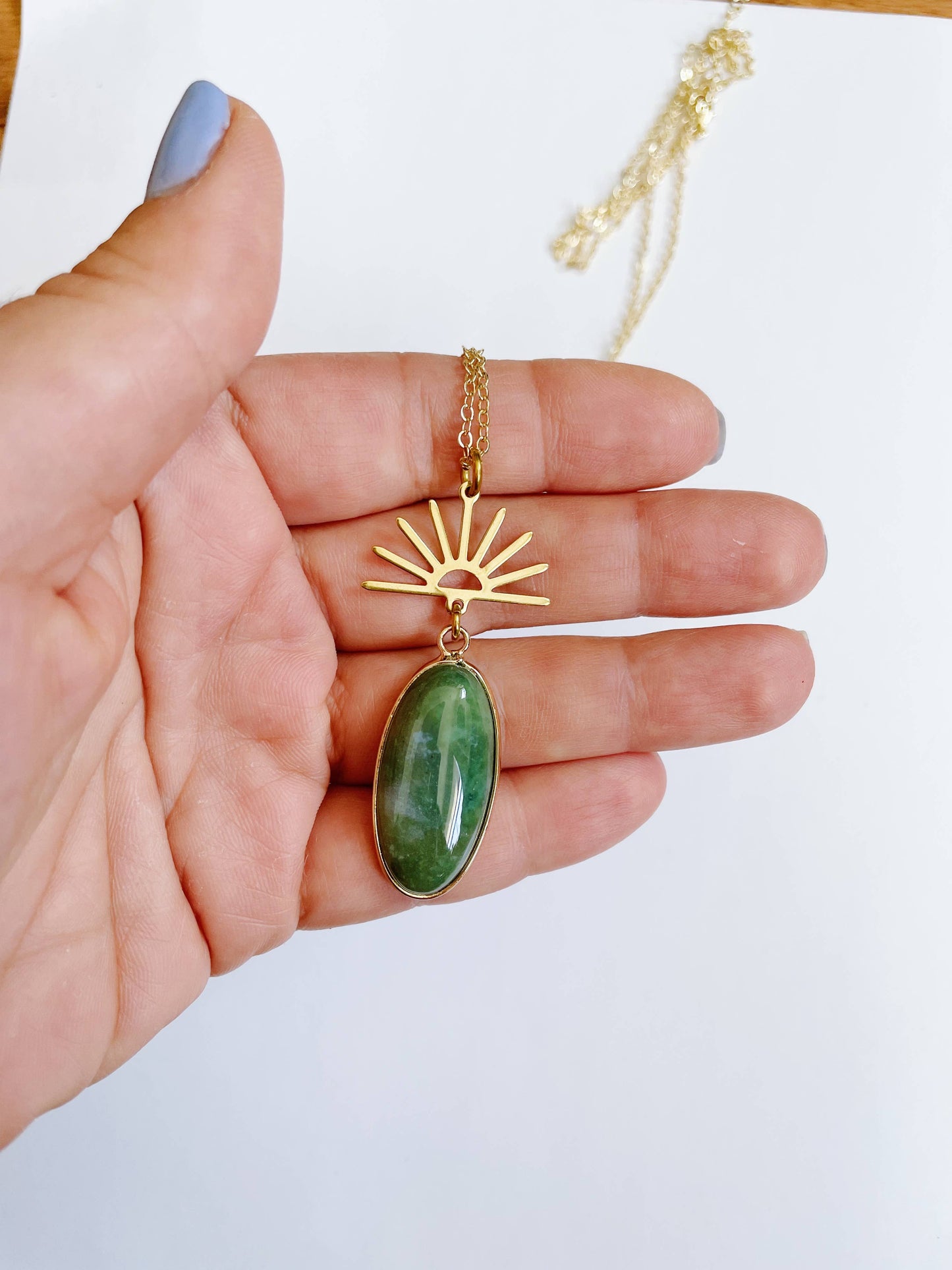 Harlow Necklace ~ Gold Plated Chain & Green Indian Agate