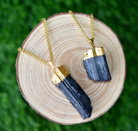 Rough Black Tourmaline Electroplated Necklace