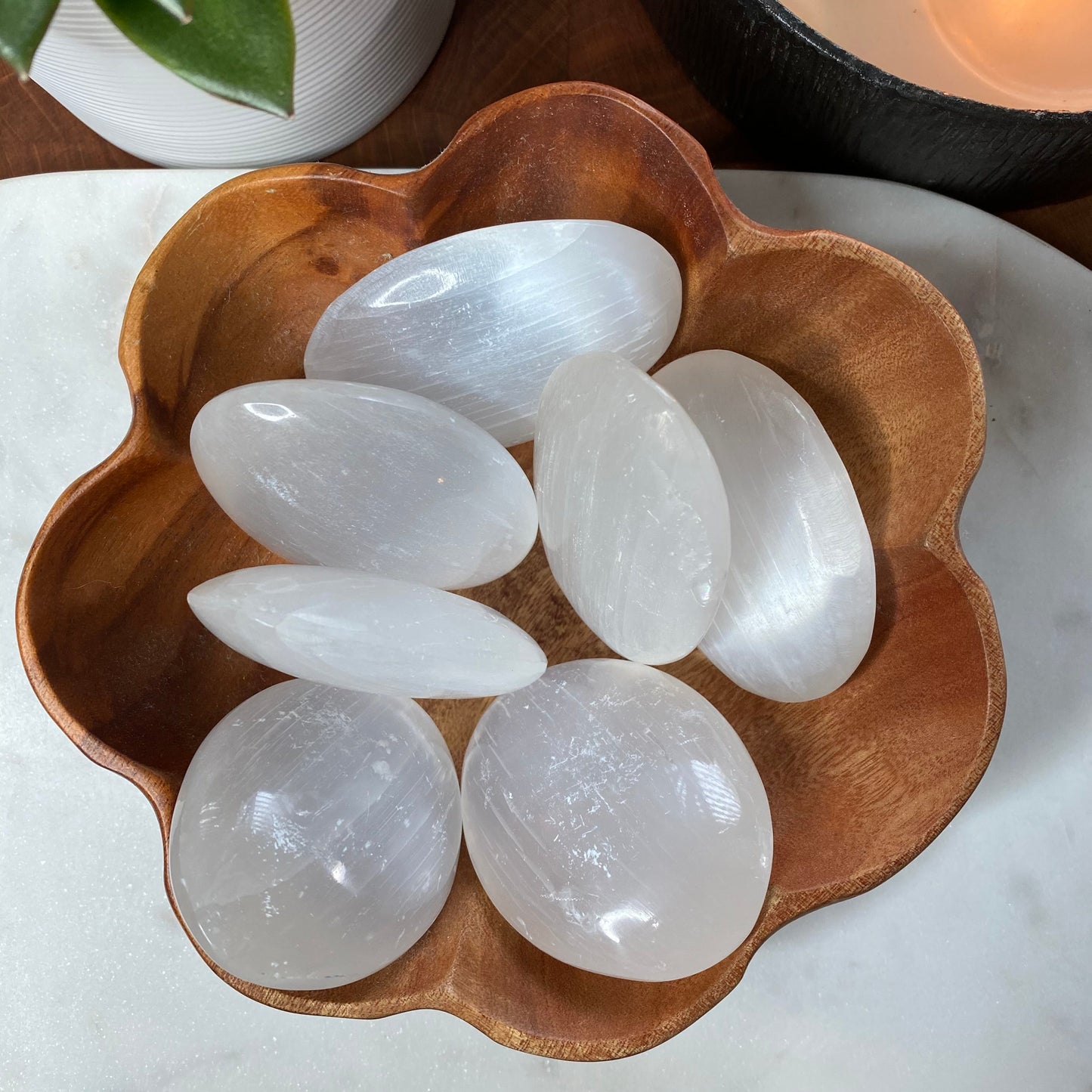 Selenite Palm Stone