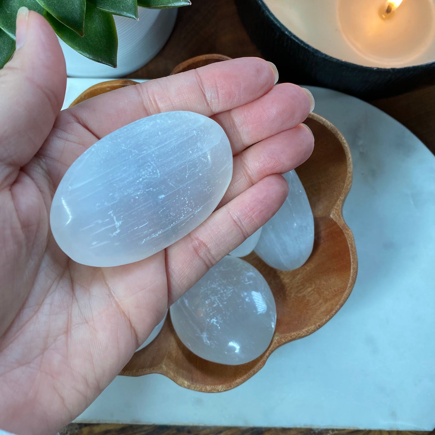 Selenite Palm Stone