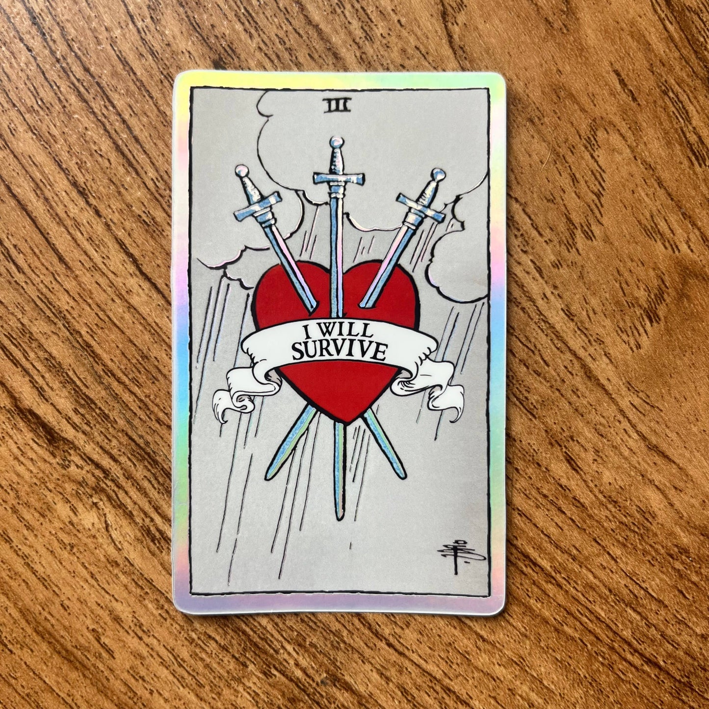3 of Swords Holographic Tarot Sticker