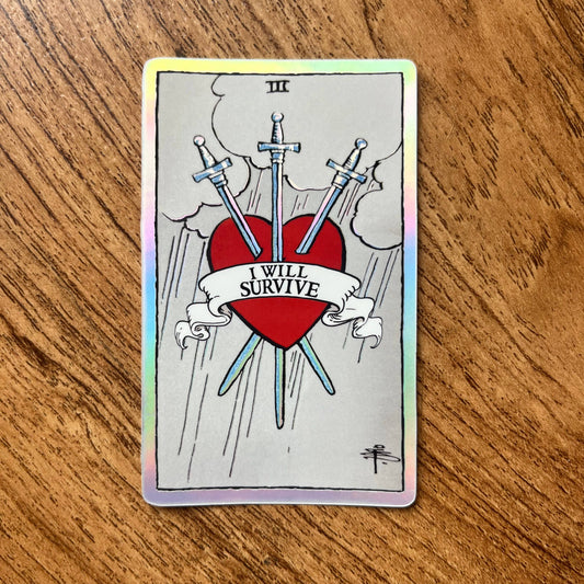 3 of Swords Holographic Tarot Sticker