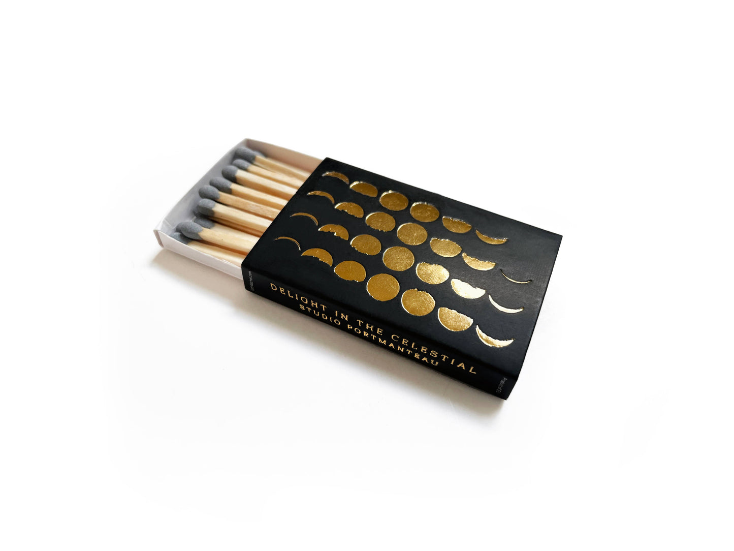 Phases of the Moon Matchbox | Gold on Black Celestial Decor