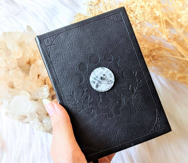 Mini Vegan Leather Journal with Clear Quartz Crystal