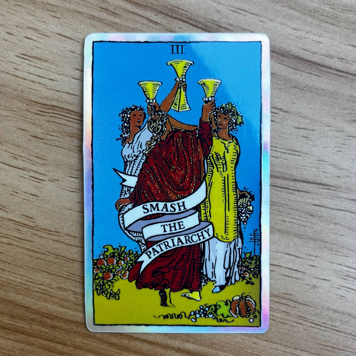Three of Cups Holographic Tarot Sticker