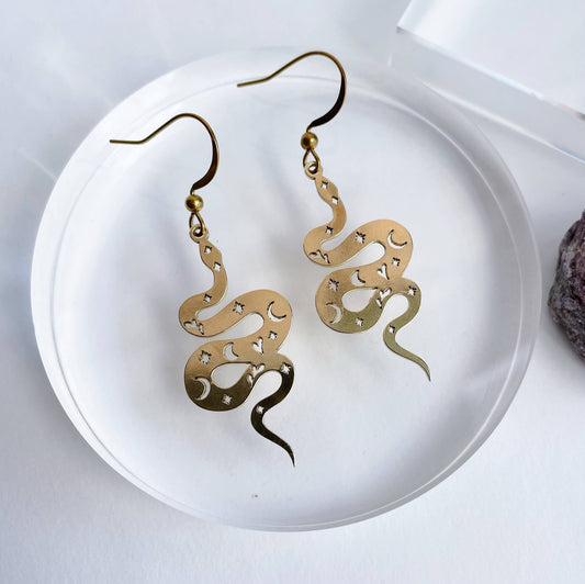 Magical Snake Earrings ~ Brass