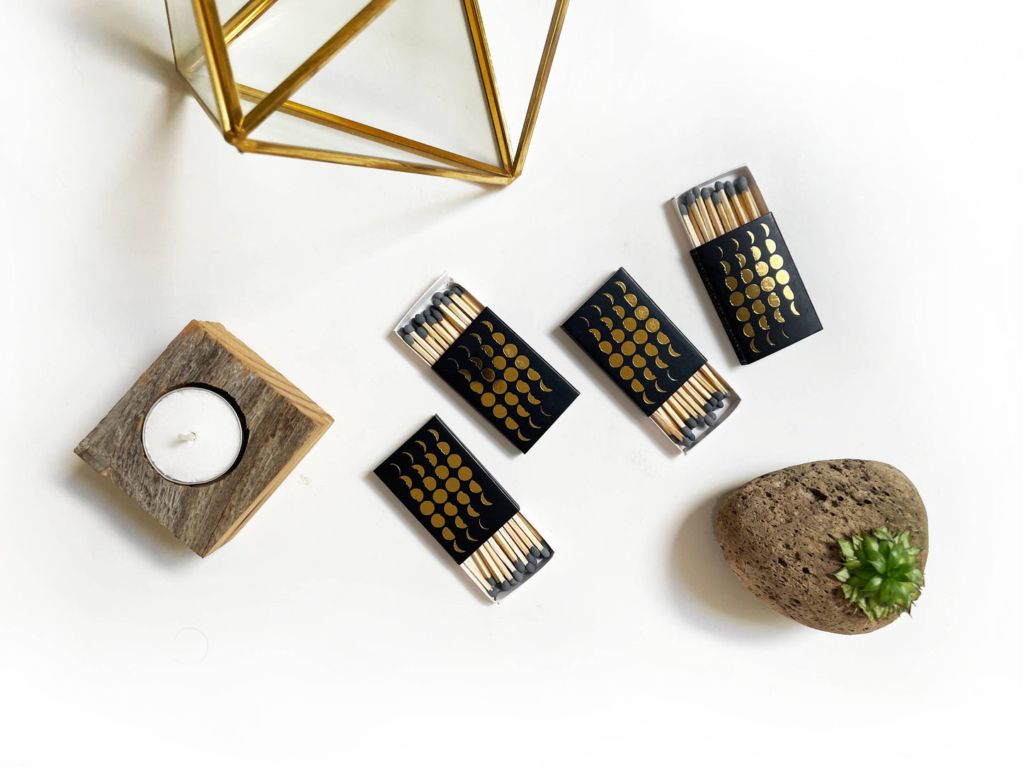 Phases of the Moon Matchbox | Gold on Black Celestial Decor