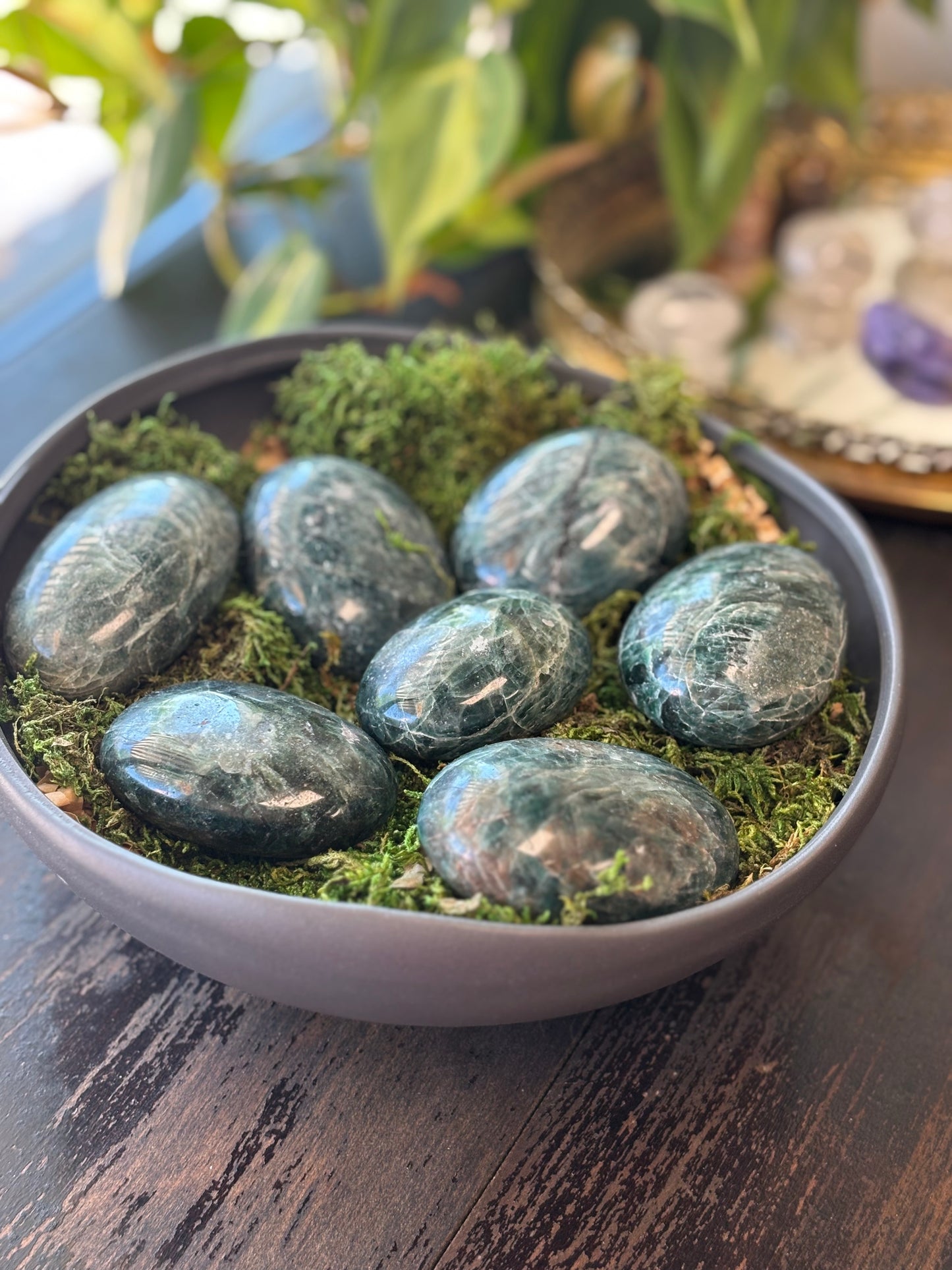 Green Apatite Palm Stone