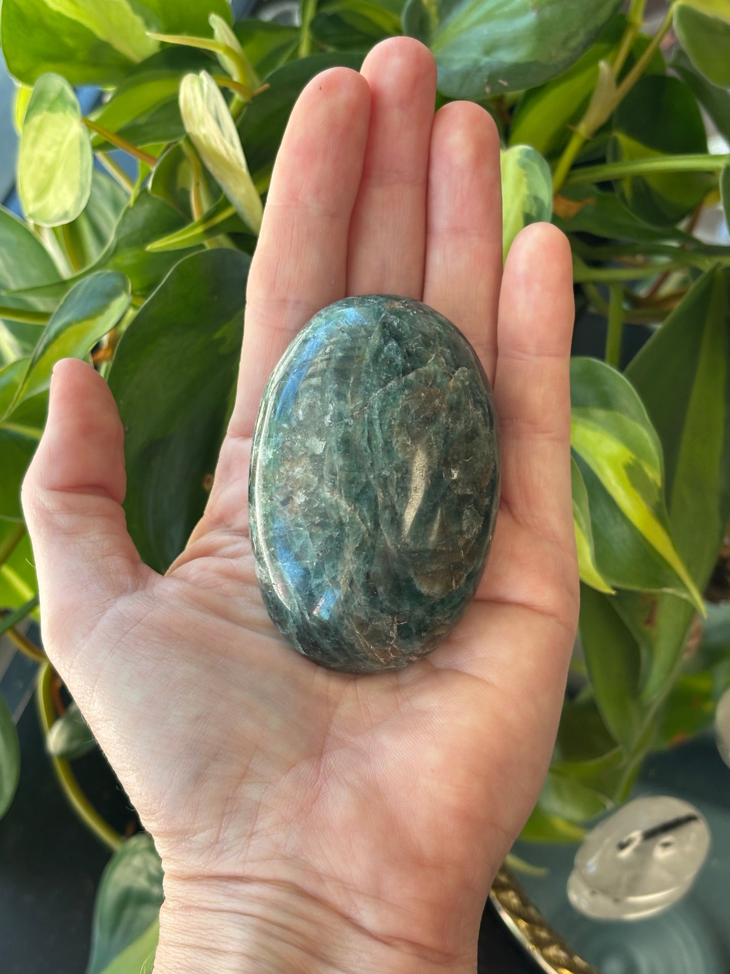 Green Apatite Palm Stone