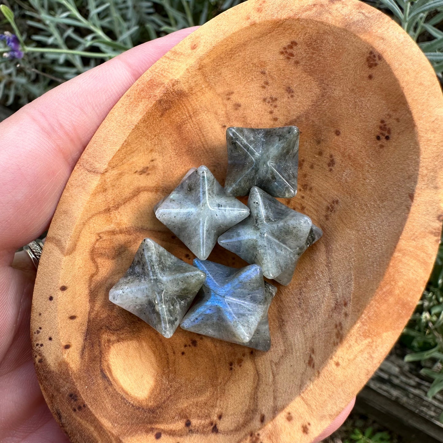 Merkaba shaped pocket stone