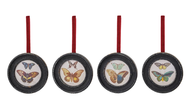 Butterflies Framed Glass Ornament & Velvet Ribbon Hanger