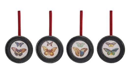 Butterflies Framed Glass Ornament & Velvet Ribbon Hanger