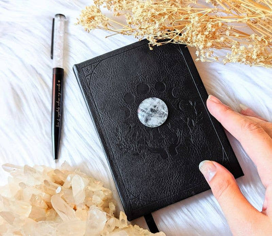 Mini Vegan Leather Journal with Clear Quartz Crystal