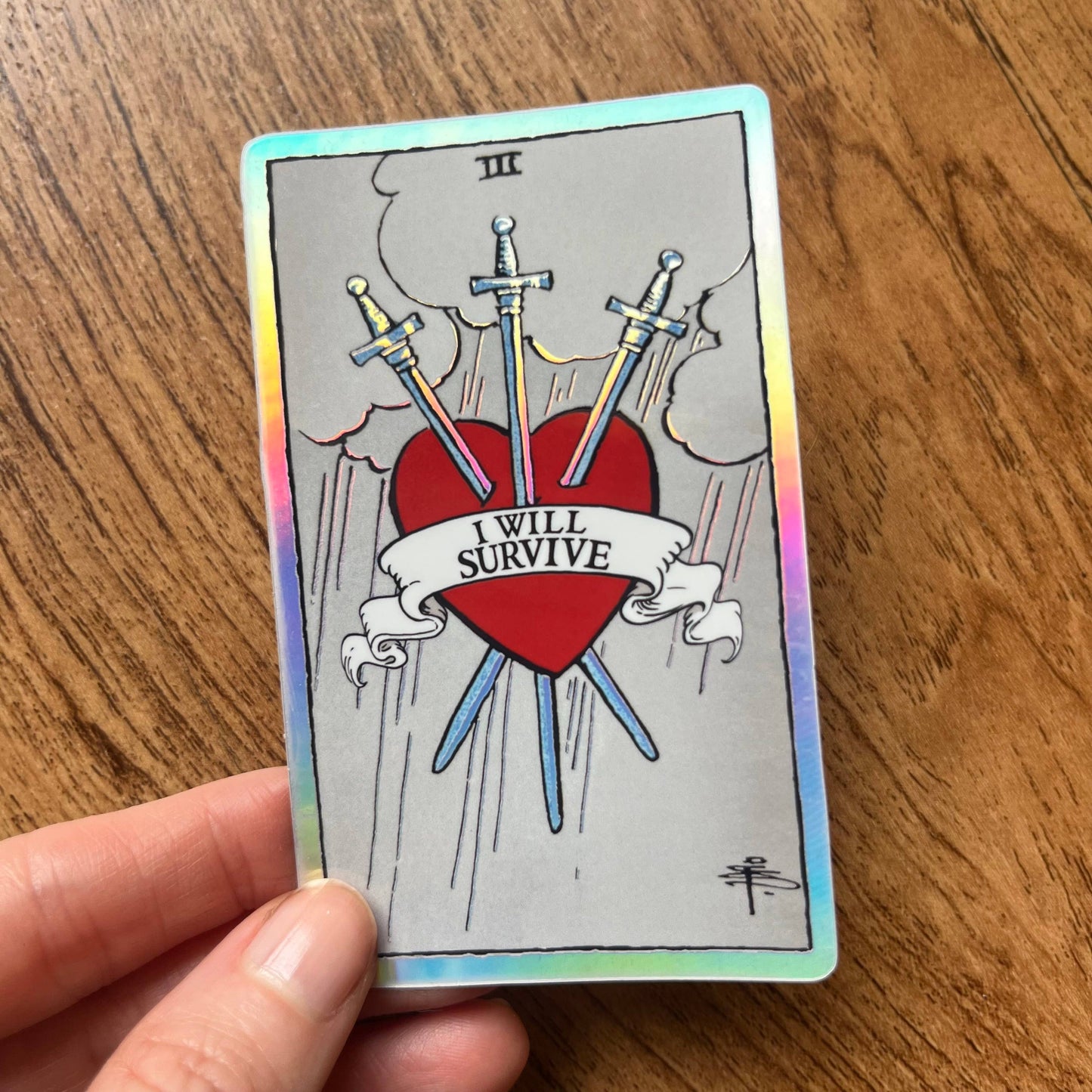 3 of Swords Holographic Tarot Sticker