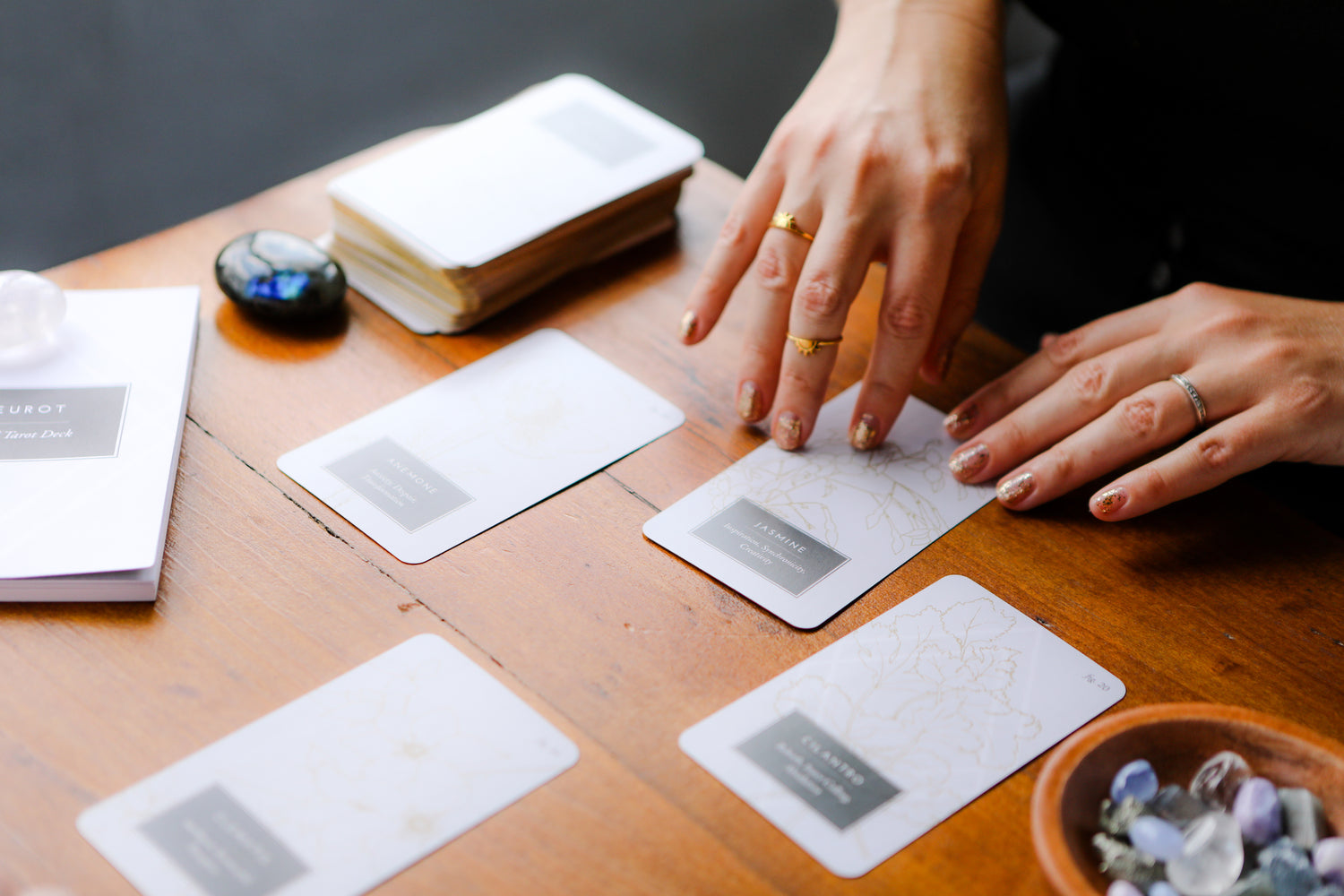 flower tarot deck abradorite sun rings crystals tower grove