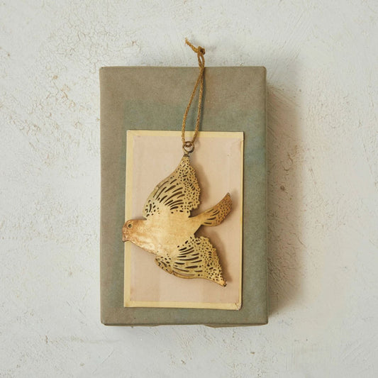 Distressed Gold Metal Bird Ornament