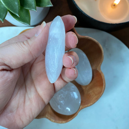 Selenite Palm Stone