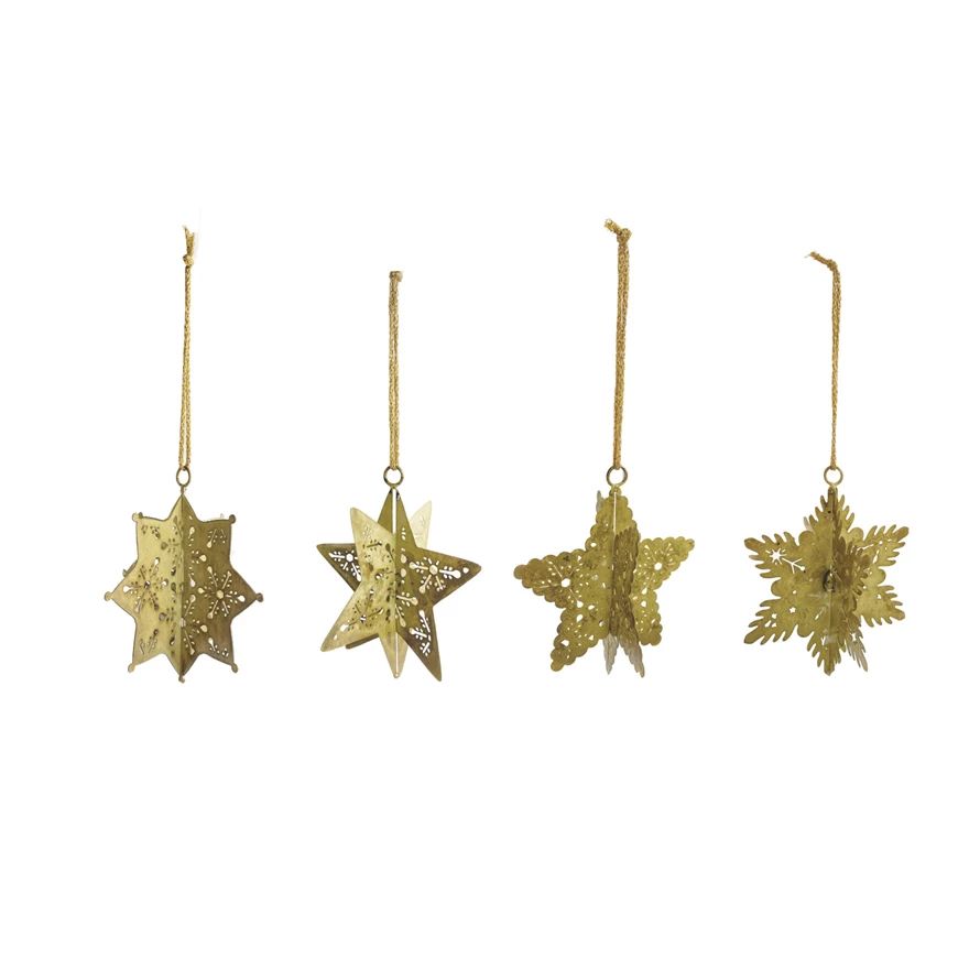 Distressed Gold Metal 3D Snowflake Ornament